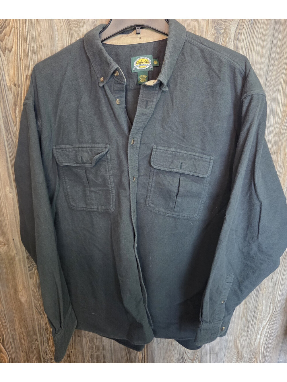 Cabela's Button Shirt Mens Sz 2XL Tall Soft Chamois Green Heavy Flannel Shirt